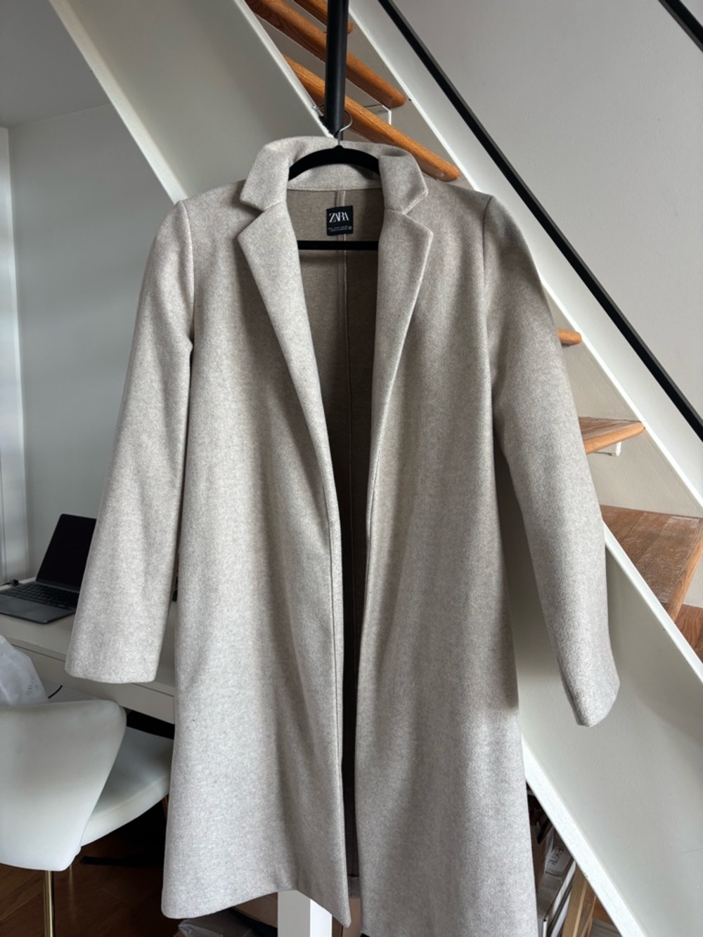 Zara Light Gray Open-Front Long Trench Coat